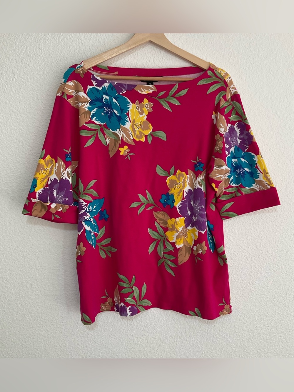 Lauren Ralph Lauren Top Womens Size 2X Floral Pink Boatneck